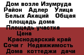 Дом возле Изумруда › Район ­ Адлер › Улица ­ Белых Акаций › Общая площадь дома ­ 400 › Площадь участка ­ 10 › Цена ­ 22 000 000 - Краснодарский край, Сочи г. Недвижимость » Дома, коттеджи, дачи продажа   